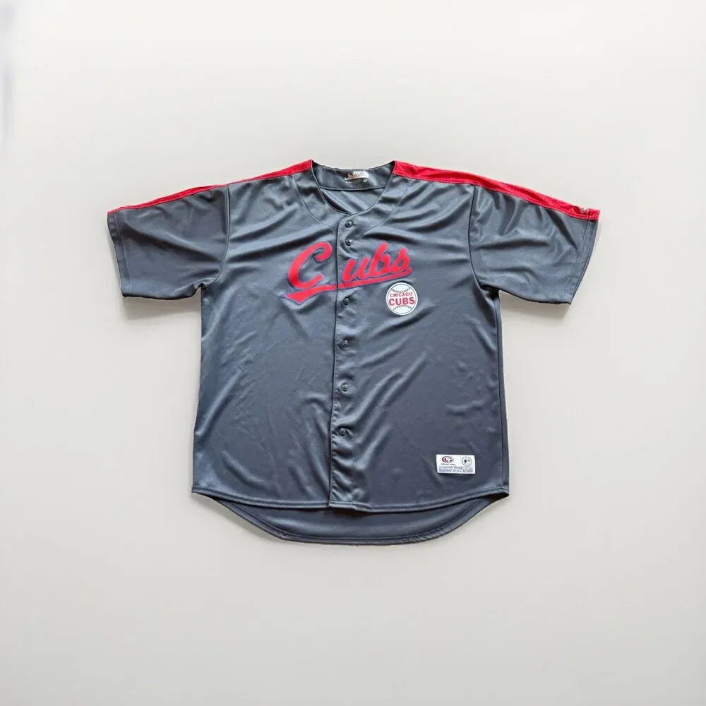 MLB Chicago Cubs Gray/Red Button-Front Baseball Jersey - 2XL